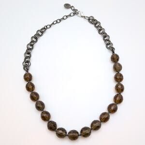 Graziano Brown Glass Bead Adjustable Necklace Silver Tone Chunky Chain
